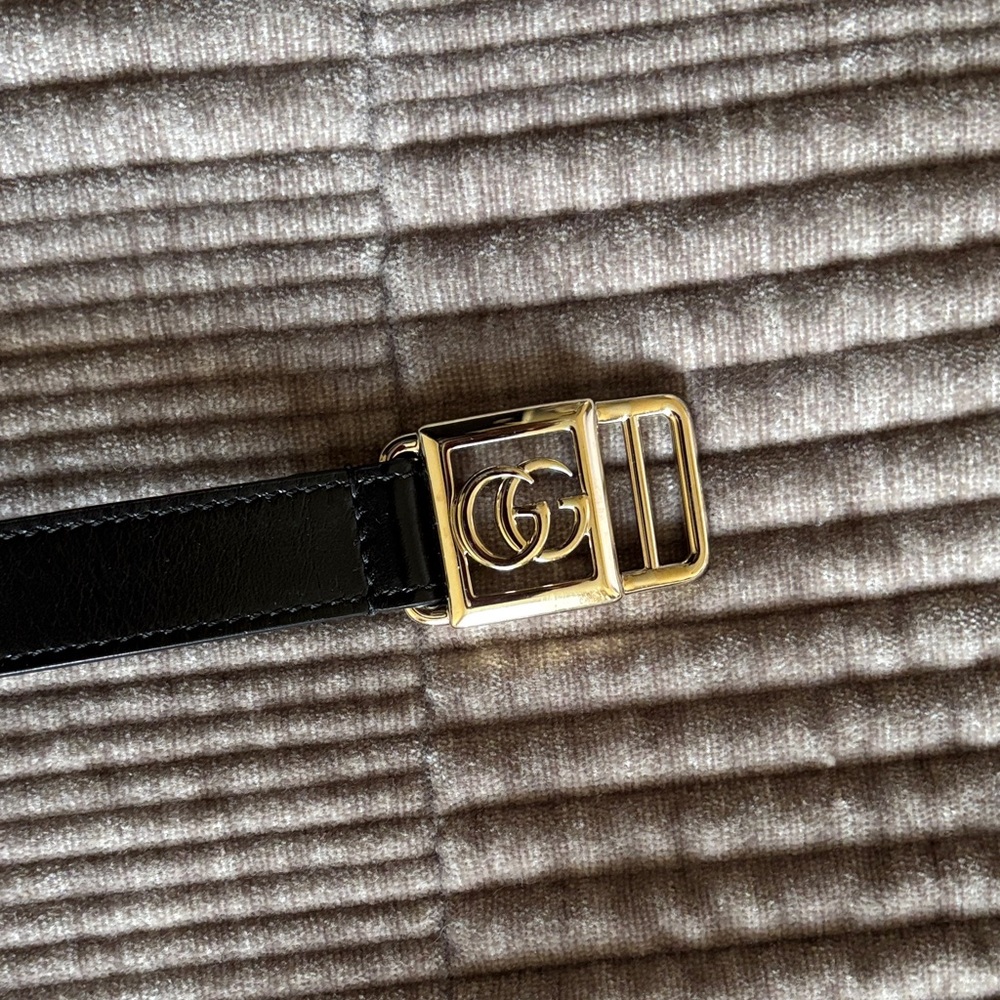 Black Leather Belt with Gold Buckle